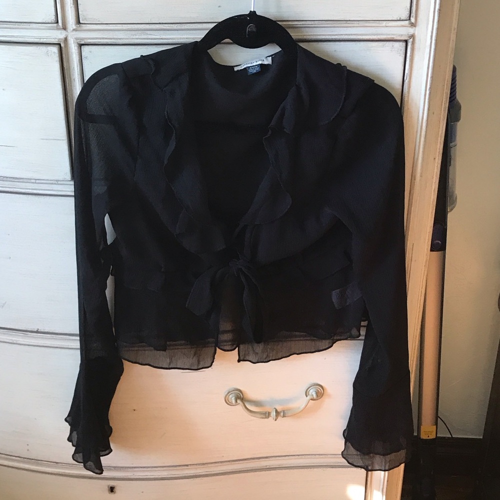 American Eagle Outfitters Black Sheer Ruffle Blouse